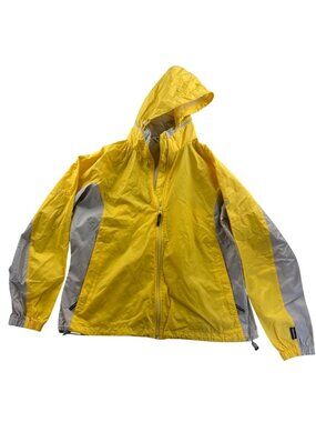 Columbia Womens Hooded Raincoat Jacket Size XL Yellow Full Zip Lightweight
